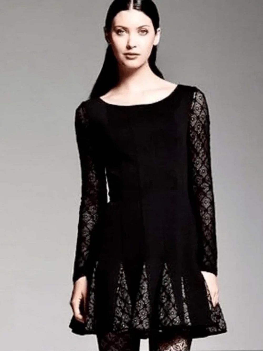 Catherine Malandrino For Design Nation Lace Long Sleeve Black Flare Mini Dress 6